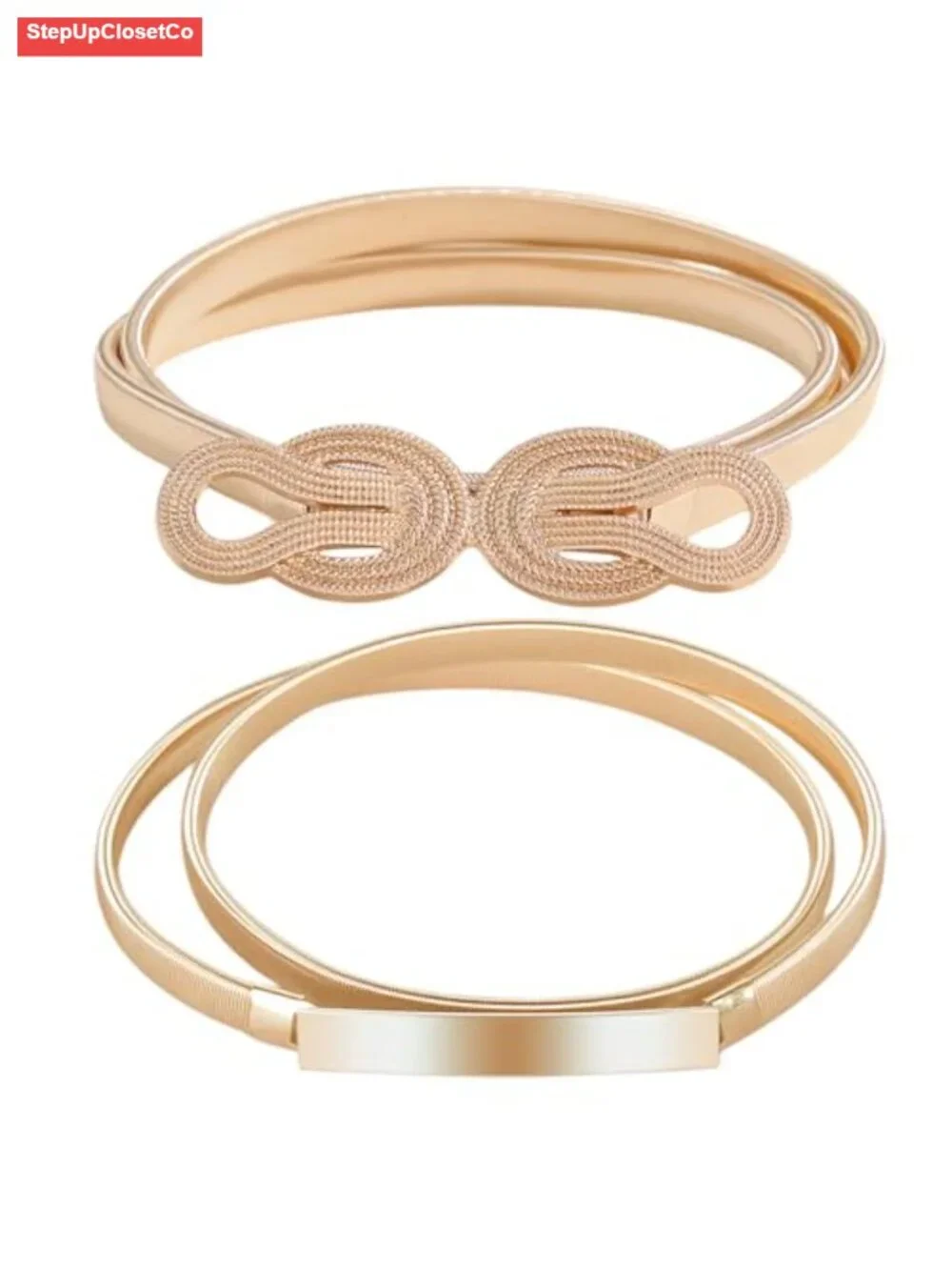 2 Pack Gold Elastic Chain Belts for Women, Adjustable Waist Belt with Buckle